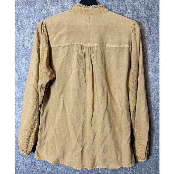 Soft Surroundings Womens Medium Embroidered Ruffle Brown Tan Blouse - Picture 4 of 5